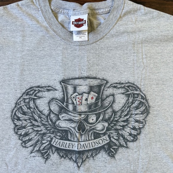 Harley-Davidson Other - y2k vtg Harley Davidson Tee 2XL Gray Florida Man Poker Skull‎ Wings Made in US